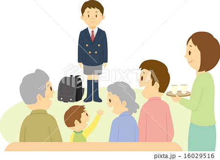 小学校の入学を祝う三世代家族 16029516