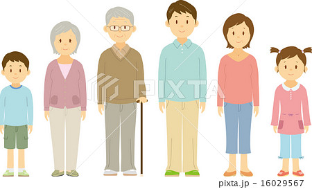 並んで立つ三世代家族 16029567