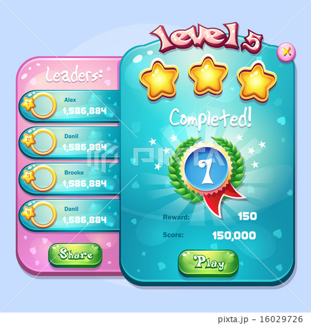Example of the window level completion for a computer game in cartoon style 16029726