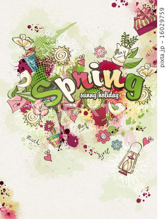 Merry background on a spring theme created from watercolor and colored blots doodles 16029759
