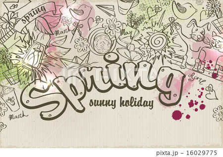 Vector background on a spring theme of doodles and watercolor stains 16029775