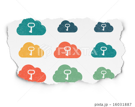 Cloud technology concept: Cloud With Key icons on Torn Paper 16031887