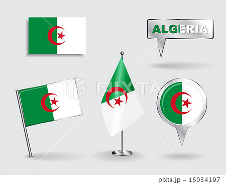 Set of Algerian pin, icon and map pointer flags. Vector Set of Algerian pin, icon and map pointer flags. Vector 16034197