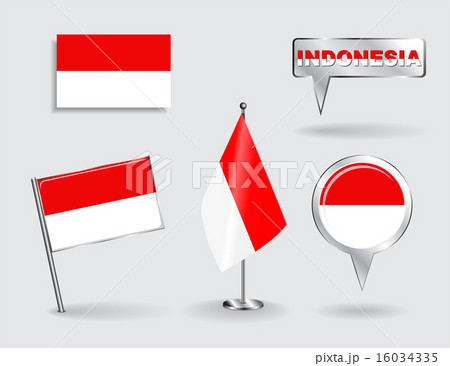 Set of Indonesian pin, icon and map pointer flags. Vector 16034335