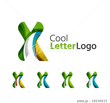 Set of abstract X letter company logos. Business icons, overlapping flowing waves 16036615