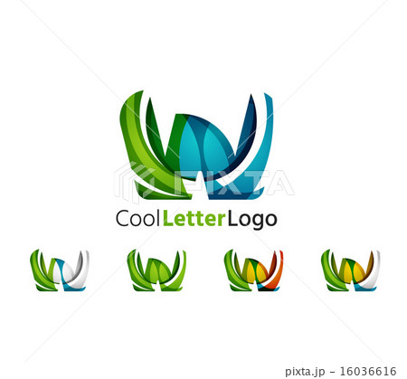 Set of abstract W letter company logos. Business icons, overlapping flowing waves 16036616
