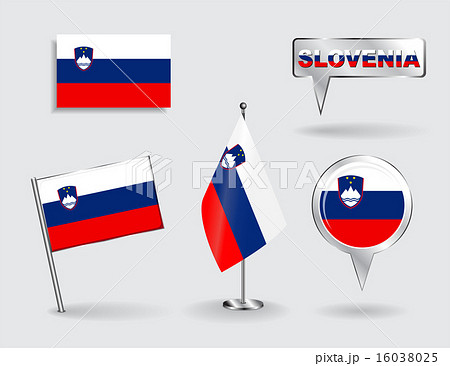 Set of Slovenian pin, icon and map pointer flags. Vector Set of Slovenian pin, icon and map pointer flags. Vector 16038025