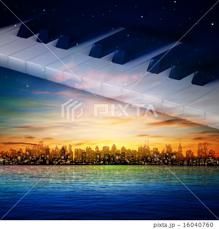 abstract night background with city and piano keys abstract night background with city and piano keys 16040760