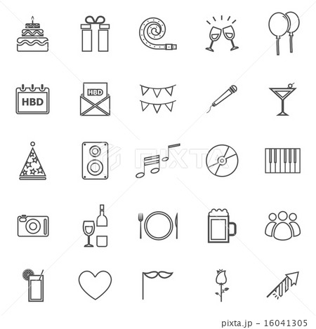 Birthday line icons on white backgound Birthday line icons on white backgound 16041305