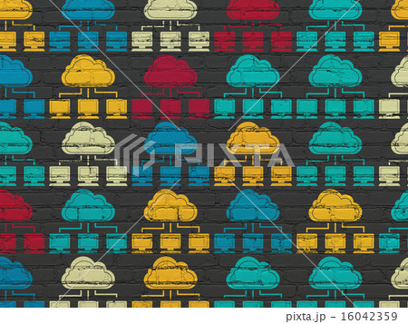 Cloud technology concept: Cloud Network icons on wall background 16042359