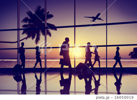 Back Lit Business People Traveling Airplane Airport Concept Back Lit Business People Traveling Airplane Airport Concept 16050019