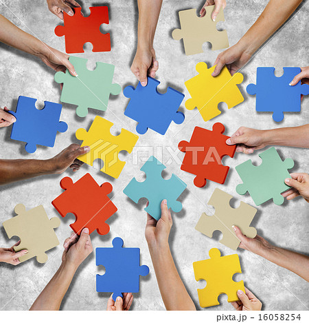 Corporate Connection Togetherness Map Jigsaw Puzzle Concept 16058254
