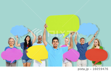 Diversity People Holding Colorful Speech Bubbles Concept 16059476