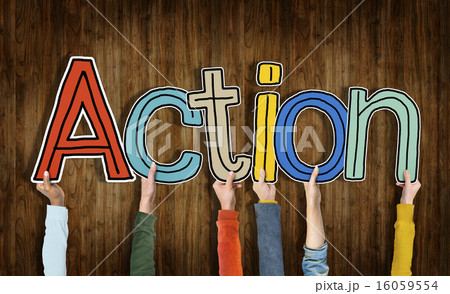 Group of Hands Holding Word Action 16059554