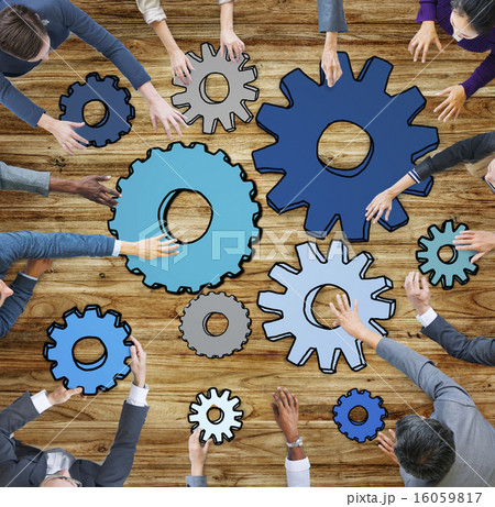 Aerial View Business People Gear Cog Connection Concepts 16059817