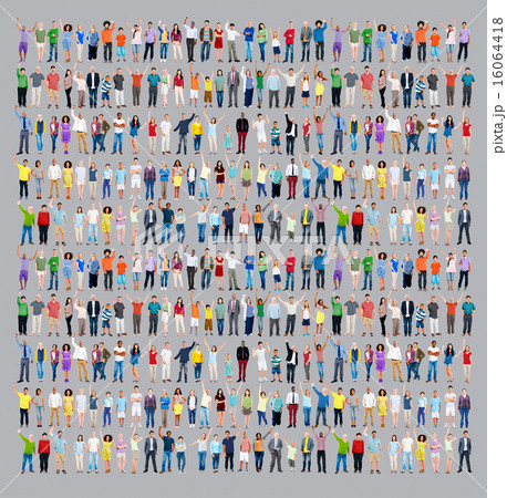 Multiethnic Casual People Togetherness Celebration Arms Raised C 16064418