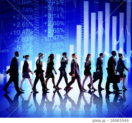 Business People Walking Financial Figures Concept 16065049