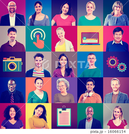 Multiethnic People Colorful Smiling Portrait Technology Concept 16066154