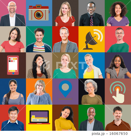 Multiethnic People Colorful Smiling Portrait Technology Concept 16067650