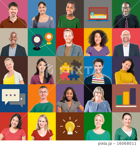 Multiethnic People Colorful Smiling Portrait Technology Concept Multiethnic People Colorful Smiling Portrait Technology Concept 16068011