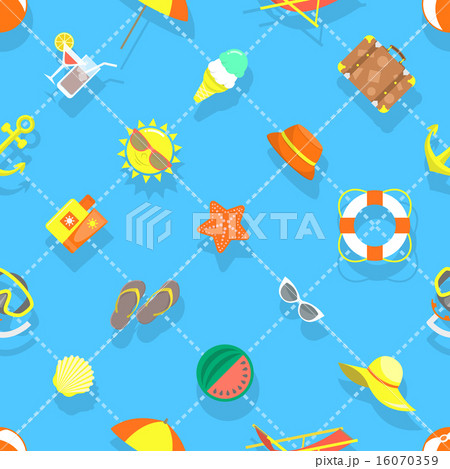 Flat Summer Vacation Beach Icons Seamless Pattern 16070359