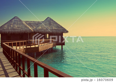 Maldives. .Villa on piles on water .,with a retro Maldives. .Villa on piles on water .,with a retro 16070609