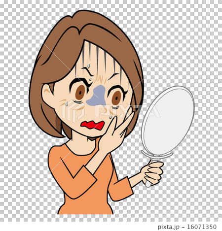 鏡を見て怯える中年女性 鏡を見て怯える中年女性 16071350