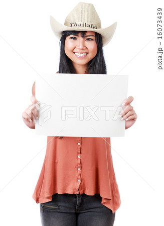 Asian woman holding empty sign 16073439