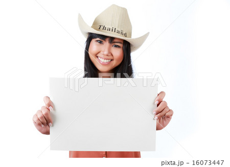 Asian woman holding empty sign Asian woman holding empty sign 16073447
