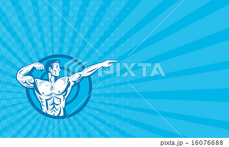 Business card Bodybuilder Flexing Muscles Pointing 16076688