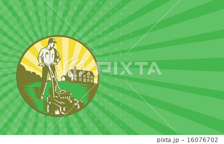 Business card Gardener Mowing Lawn Mower Retro Business card Gardener Mowing Lawn Mower Retro 16076702