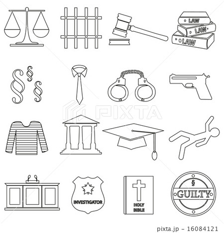 justice and law black outline icons set eps10 16084121