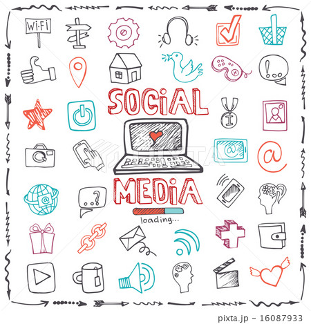 Social Media Word and Icon set.Doodle sketchy outline 16087933