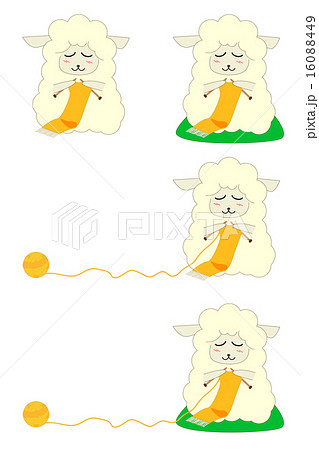 編み物をする羊　糸の長さ中ぐらい 16088449
