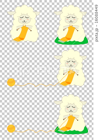 編み物をする羊　糸の長さ中ぐらい 16088449