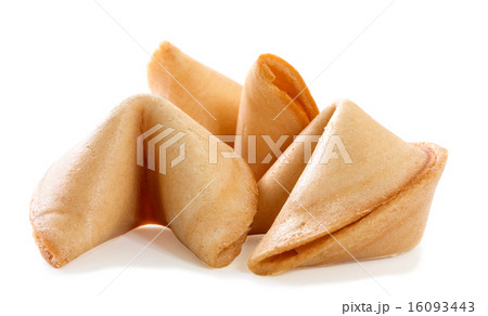 Chinese fortune cookie with blank paper strip isolated on white Chinese fortune cookie with blank paper strip isolated on white 16093443