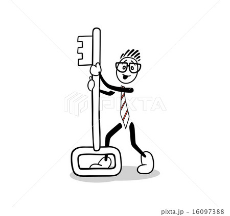Cute cartoon businessman holding a key 16097388