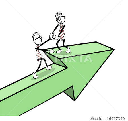 Cute cartoon business people on an arrow Cute cartoon business people on an arrow 16097390