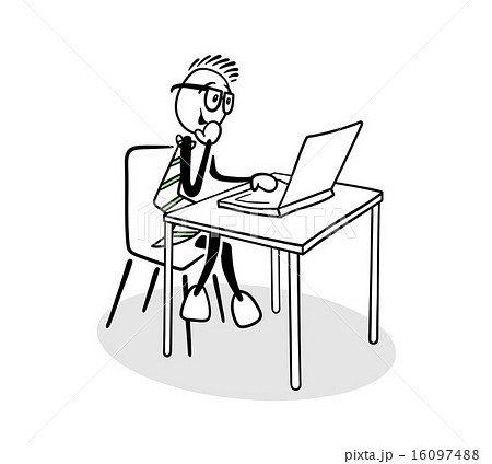 Cute cartoon businessman using laptop Cute cartoon businessman using laptop 16097488