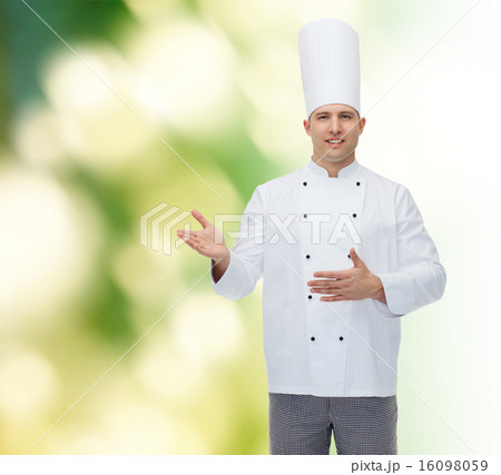 happy male chef cook inviting happy male chef cook inviting 16098059