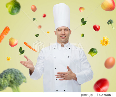 happy male chef cook inviting 16098061