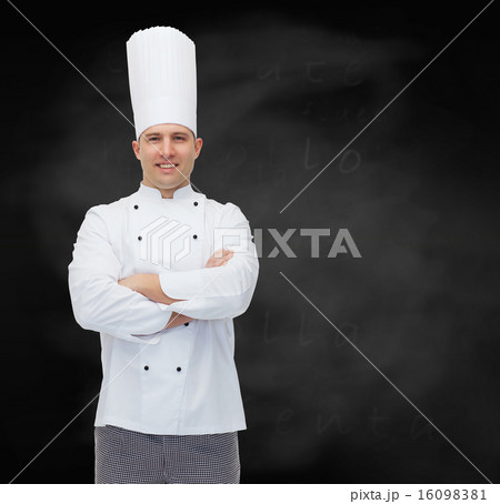 happy male chef cook with crossed hands happy male chef cook with crossed hands 16098381