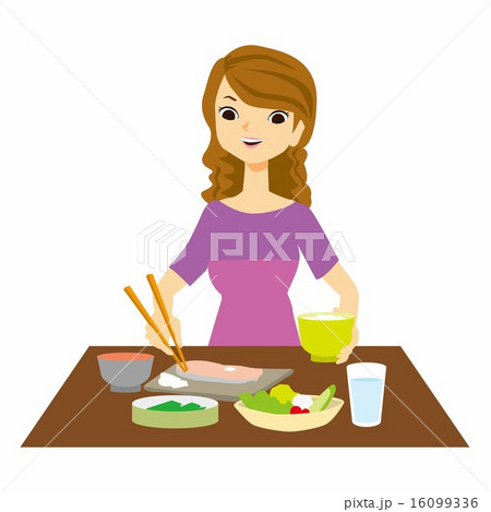 女性イラスト　食事 16099336