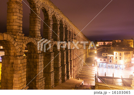 ancient roman aqueduct in night. Segovia ancient roman aqueduct in night. Segovia 16103065