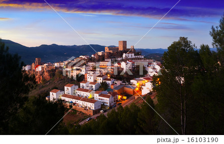 Twilight view of Hornos de Segura town Twilight view of Hornos de Segura town 16103190