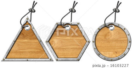 Set of Metal and Wood Tags - 3 Items Set of Metal and Wood Tags - 3 Items 16103227