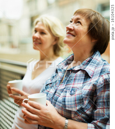 Two mature women drinking tea 16104325