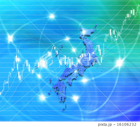日経平均チャートとインターネットと日本地図 16106232