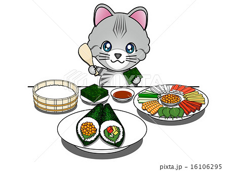 手巻き寿司を作る猫のイラスト素材 16106295 Pixta