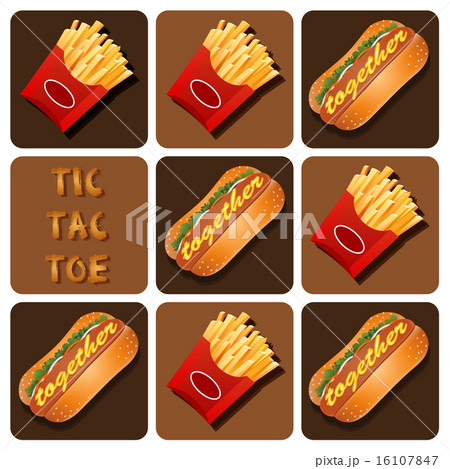 Tic-Tac-Toe of Hot Dog and Fried Potatoes 16107847
